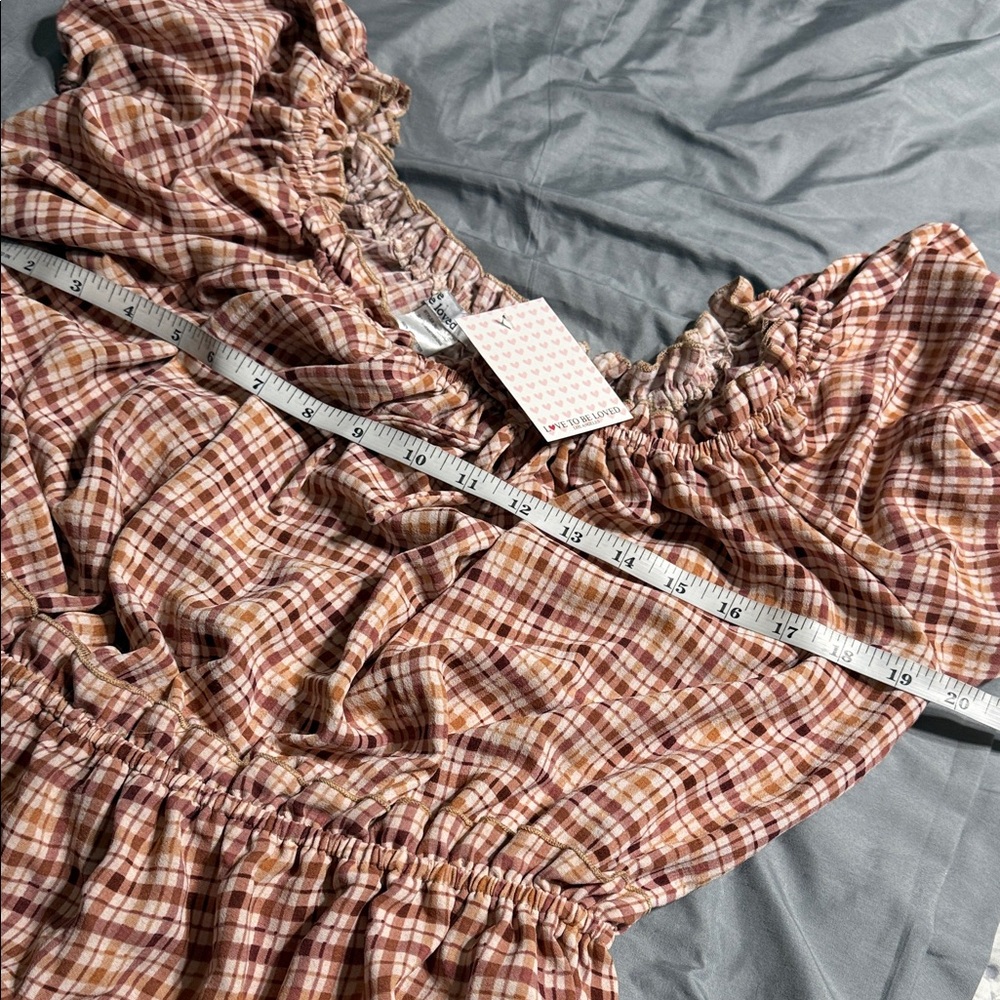 Plaid Ruffle Women's Top - Brown - Picture 4 of 6